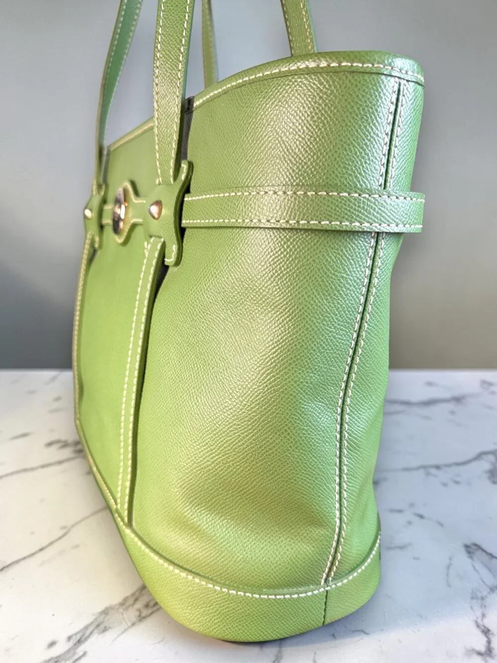Dooney & Bourke Vintage Pebbled Green Leather Tote Bag with Matching Wallet Set